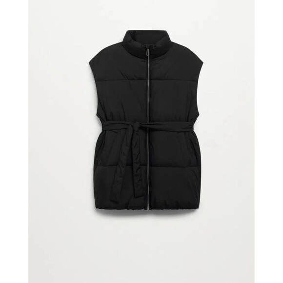 MANGO Padded Waistcoat Puffer Vest With Belt Black XS Waist Tie Oversize - Picture 3 of 9